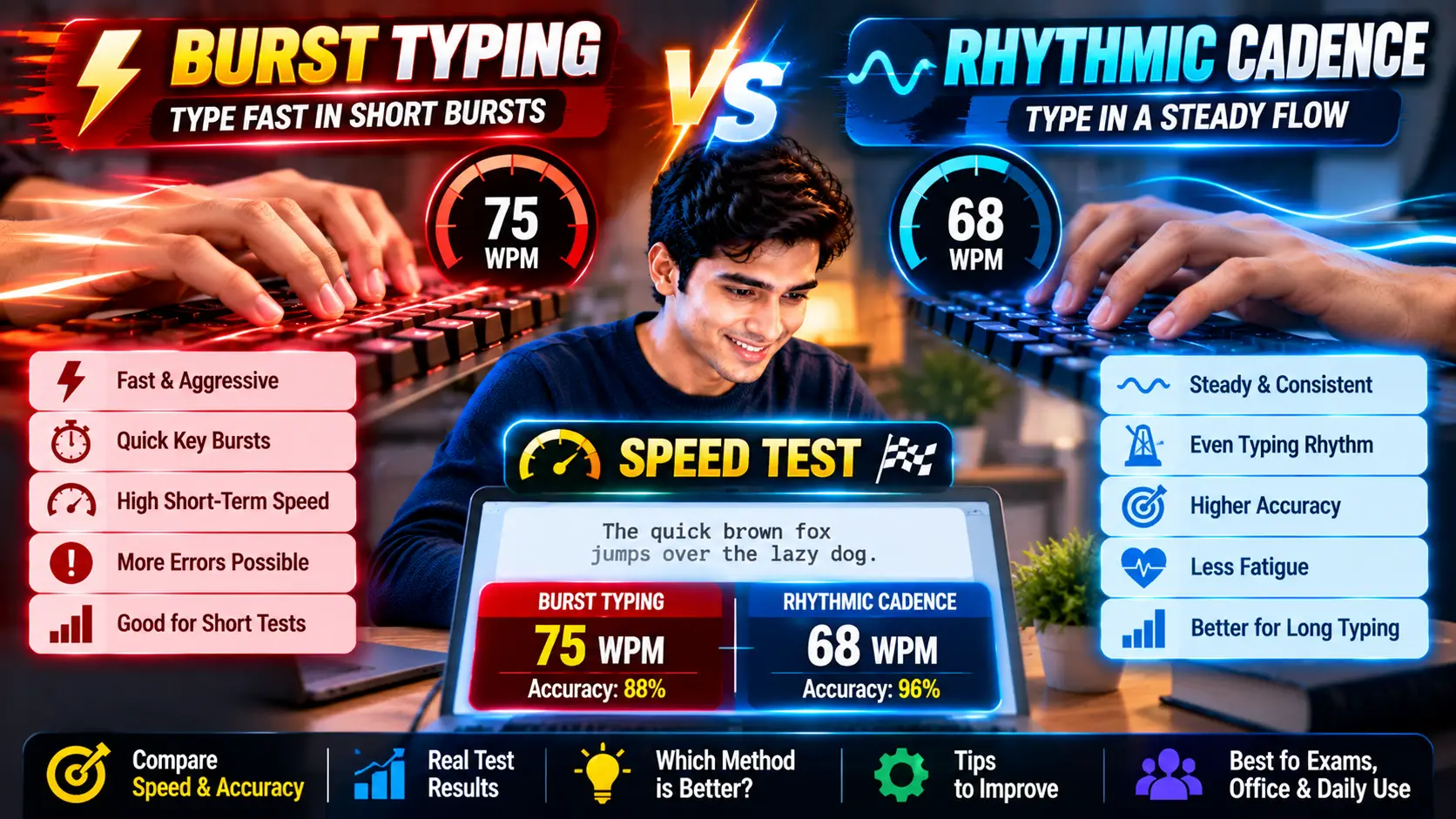 Burst Speed vs Rhythmic Cadence Typing Comparison