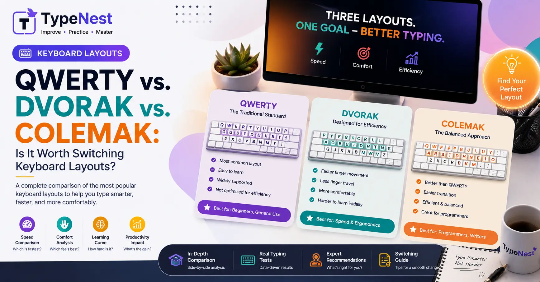 Qwerty vs Dvorak vs Colemak Keyboard Layout Comparison