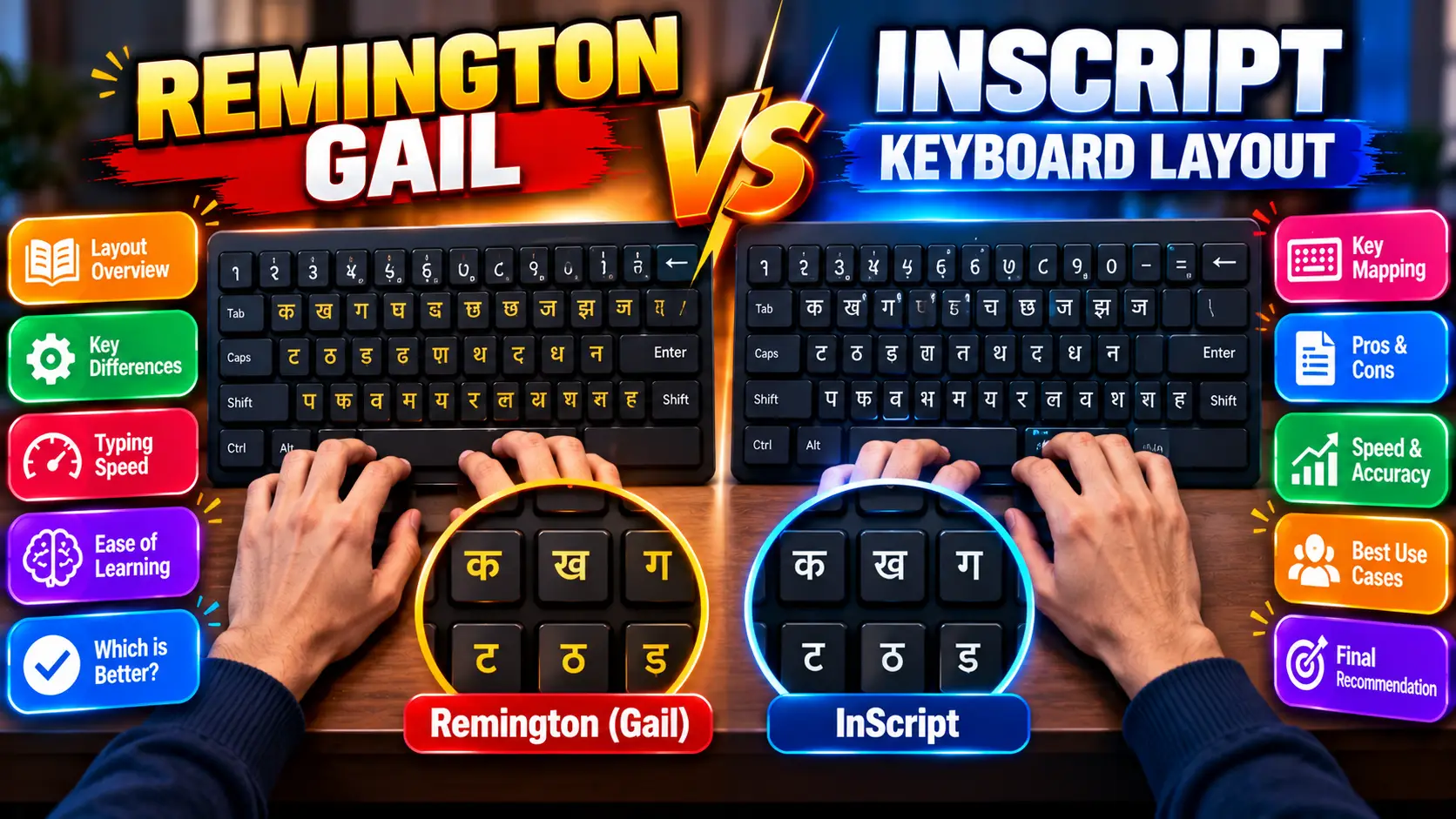 Remington GAIL vs Inscript Keyboard Layout Comparison