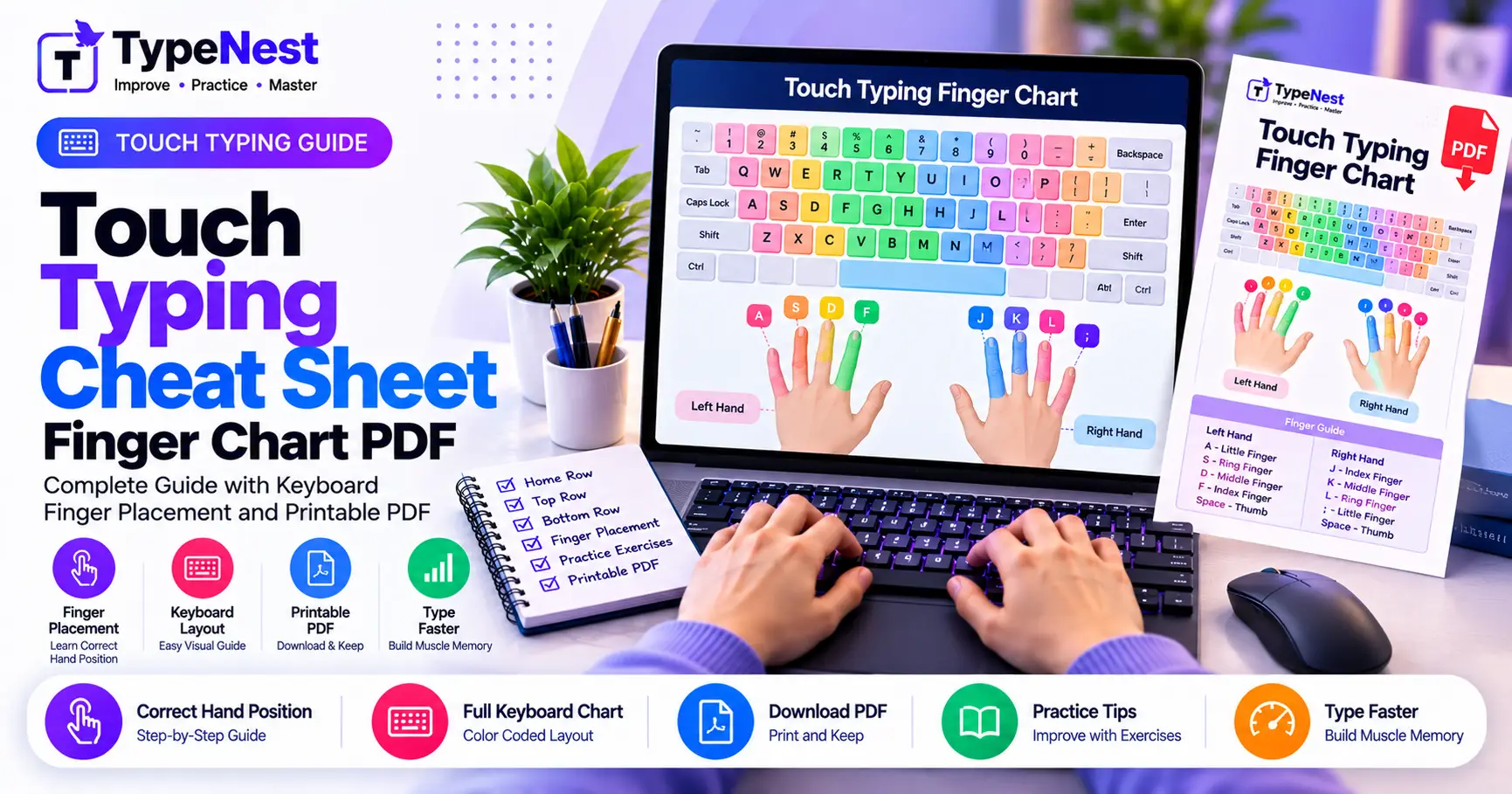 Touch Typing Finger Chart Cheat Sheet